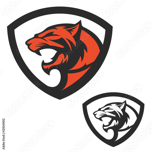 Shield emblem template with puma head. Design elements for logo, label, emblem, sign, brand mark. Vector illustration.