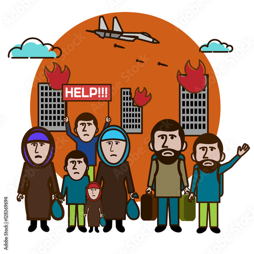Refugees escaping from bombing