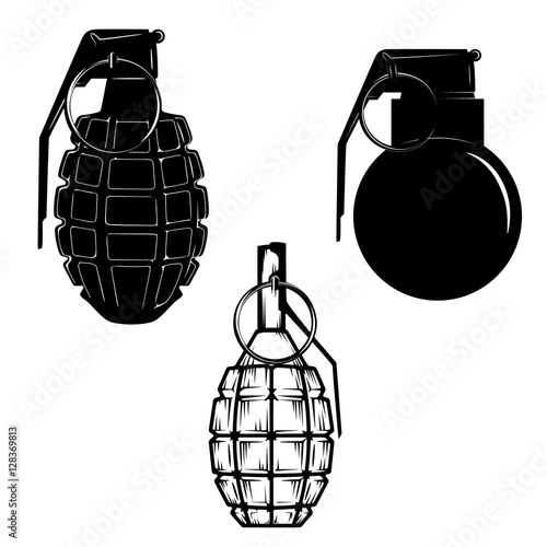 Set of hand grenades isolated on white background. Design elements in vector.