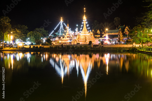 Thailand temple pagoda light up at night