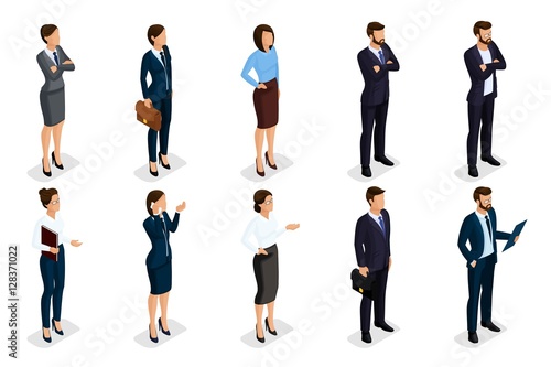 Isometric set of men and women in business attire, of a corporate code of business people. Businessmen on a white background, isolated. Vector illustration
