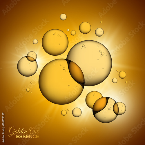 Oil Bubbles on Yellow Background with Shining Rays