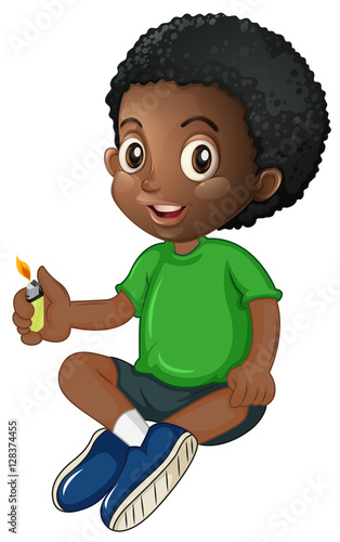 Little boy playing with lighter