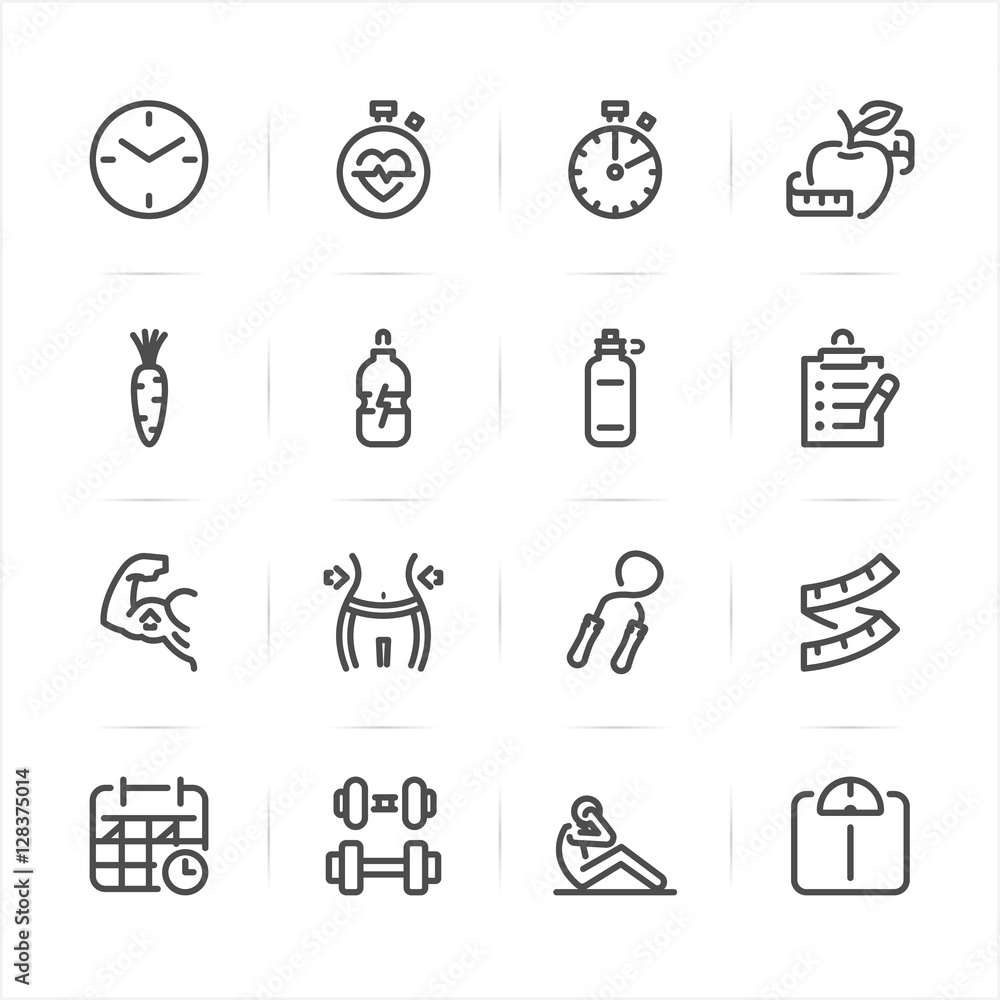 Fitness and Health icons with White Background Fitness and Health icons with White Background