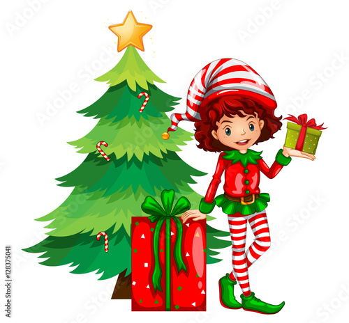 Christmas theme with tree and elf