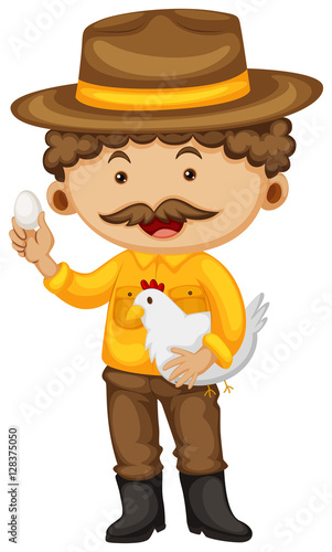 Farmer holding chicken and egg