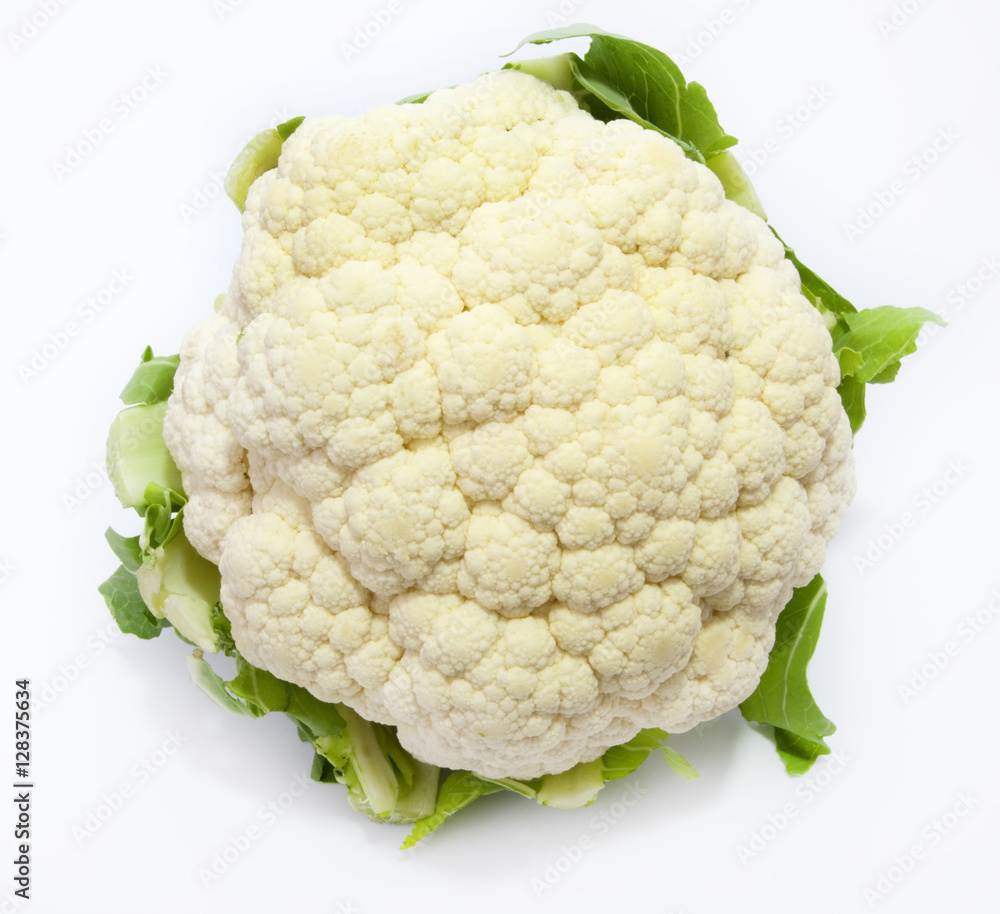 Head of fresh cauliflower on a white background. Horizontal Head of fresh cauliflower on a white background. Horizontal
