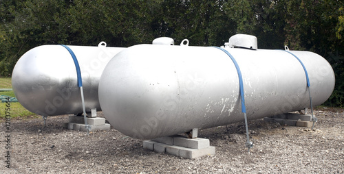 Obraz na płótnie Two industrial propane tanks. Horizontal.