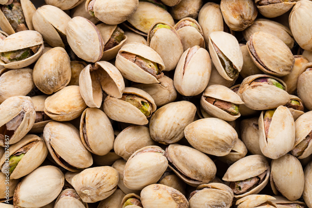 Roasted and salted pistachios in shell. Roasted and salted pistachios in shell.