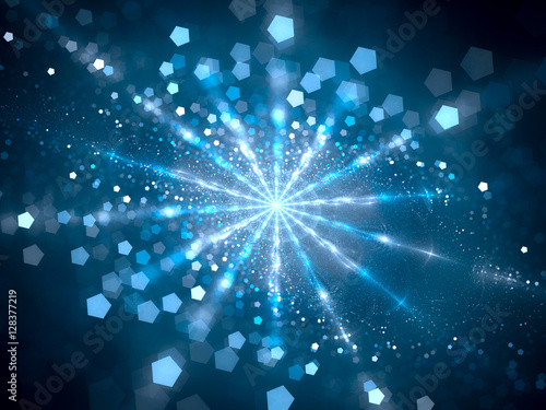 Blue glowing hub in space with particles photo