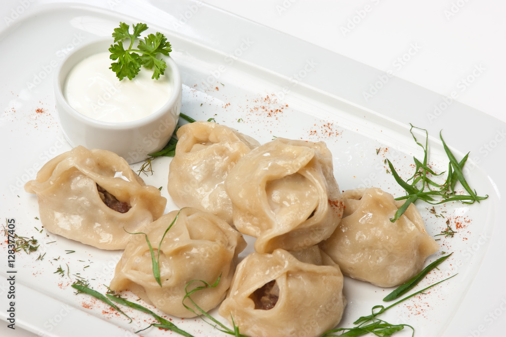 dish of ravioli with sour cream dish of ravioli with sour cream
