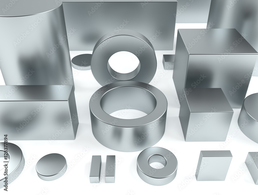 Metal shapes iron and neodymium magnets 3D Rendering Stock Illustration |  Adobe Stock