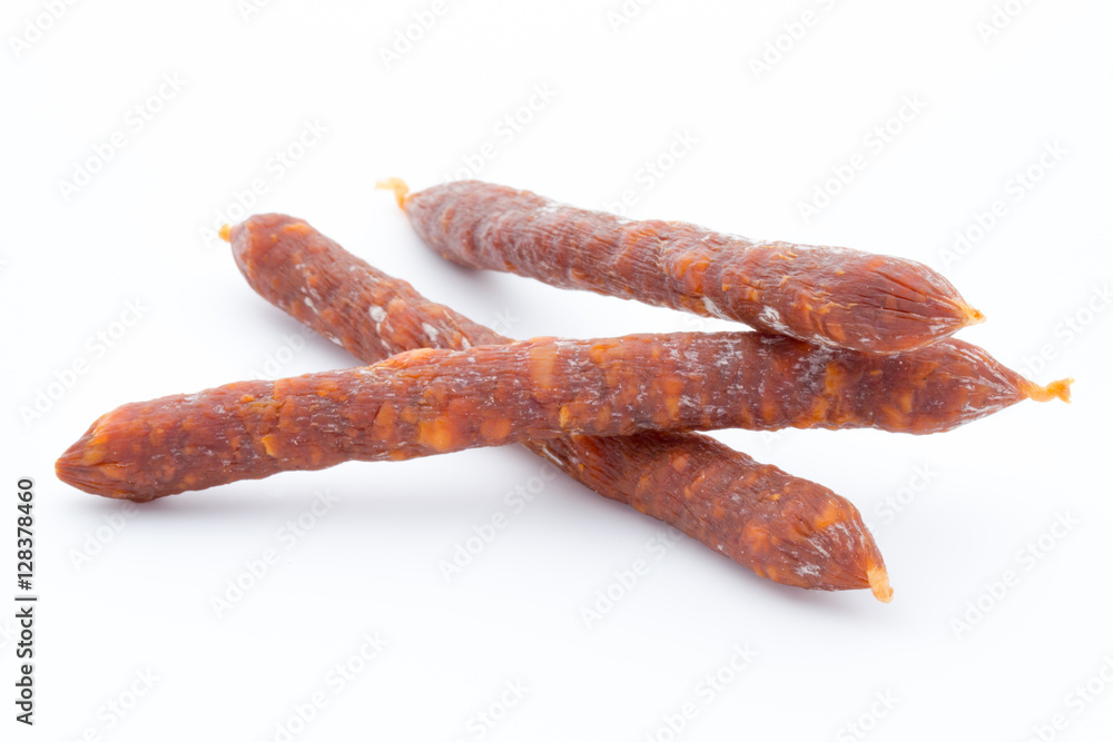 Smoked sausage salami isolated on a white background. Smoked sausage salami isolated on a white background.