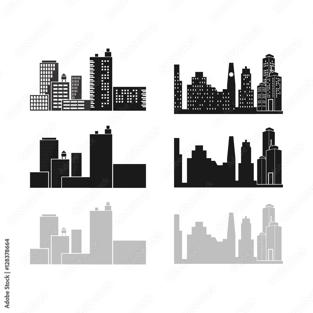 Skyline City Building Sets Vector, Commercial Industrial