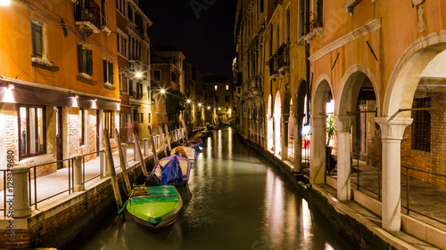 Night scene of the canals of Venice Italy