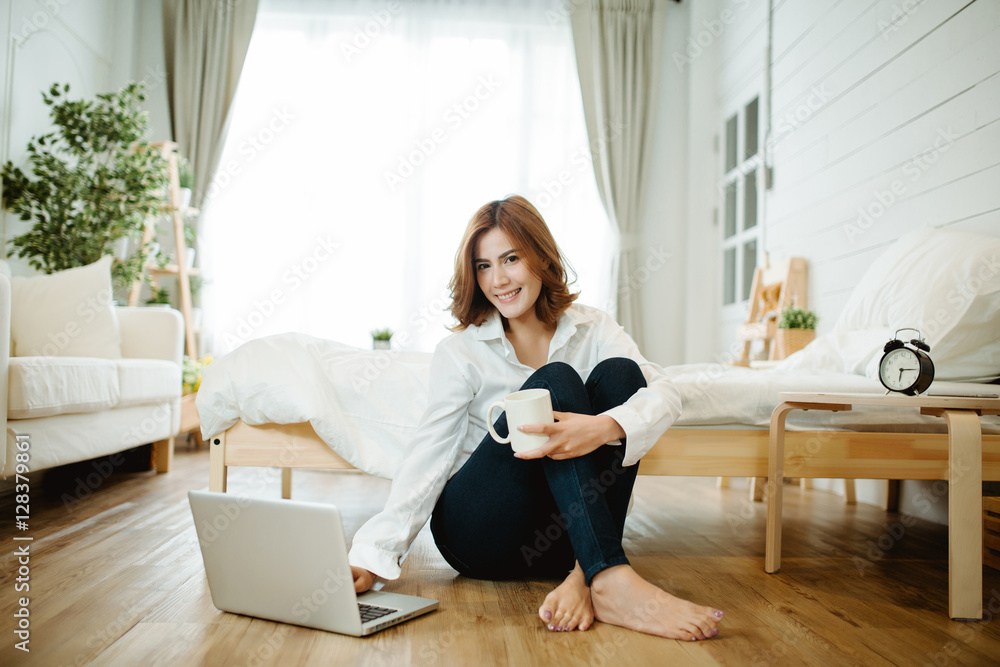 Woman Working at modern home office. Woman Working at modern home office.