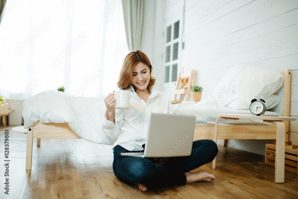 Woman Working at modern home office. Woman Working at modern home office.