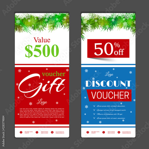 Gift voucher template. Can be use for shopping cards, discount coupon, banner, discount card , web design and other. Vector illustration. Happy New Year and Merry Christmas design