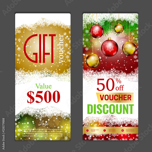 Gift voucher template. Can be use for shopping cards, discount coupon, banner, discount card , web design and other. Vector illustration. Happy New Year and Merry Christmas design