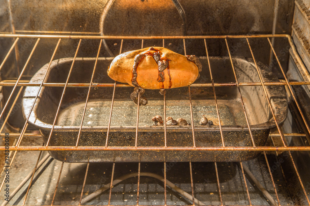 Sweet Potato Explosion An eruption of sweet potato sap in an oven