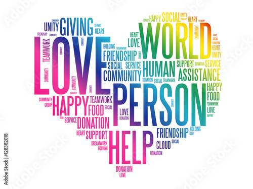 Charity, Donation, Love heart word cloud concept