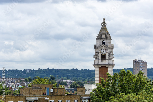 Brixton Town Hall victorian clock tower in Lambeth, South London