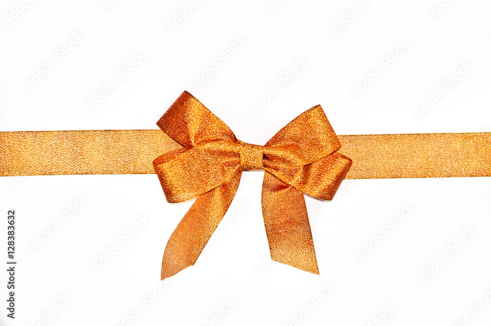 Fototapeta premium Golden sparkling holiday bow with ribbon