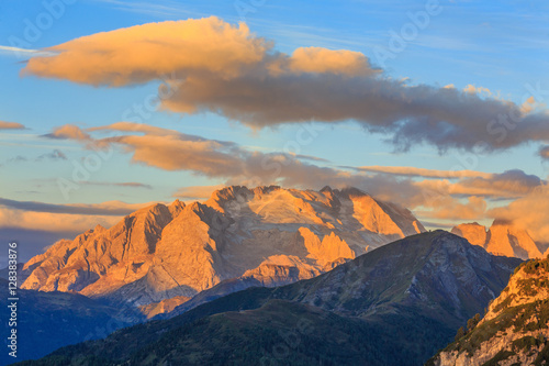 Morning view to Dolomites mountains 