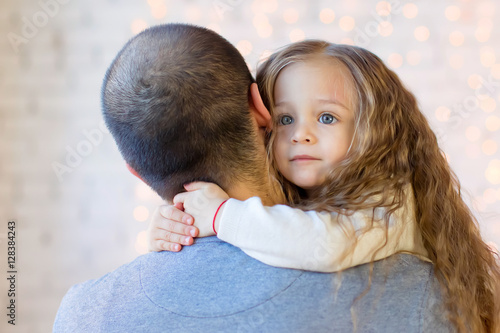 little cute girl hugging her daddy, love, tenderness