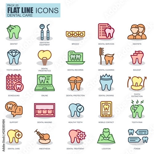 Thin line dental care icons