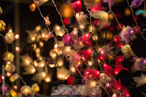 Christmas lights decorations at Southwark open market in London. Christmas background  