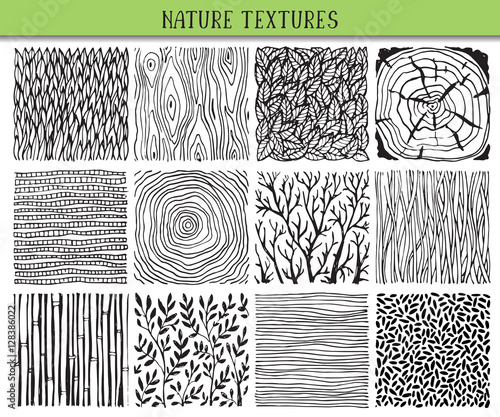 Set of twelve hand drawn ink abstract textures.