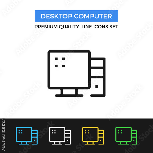 Vector desktop computer icon. Thin line icon