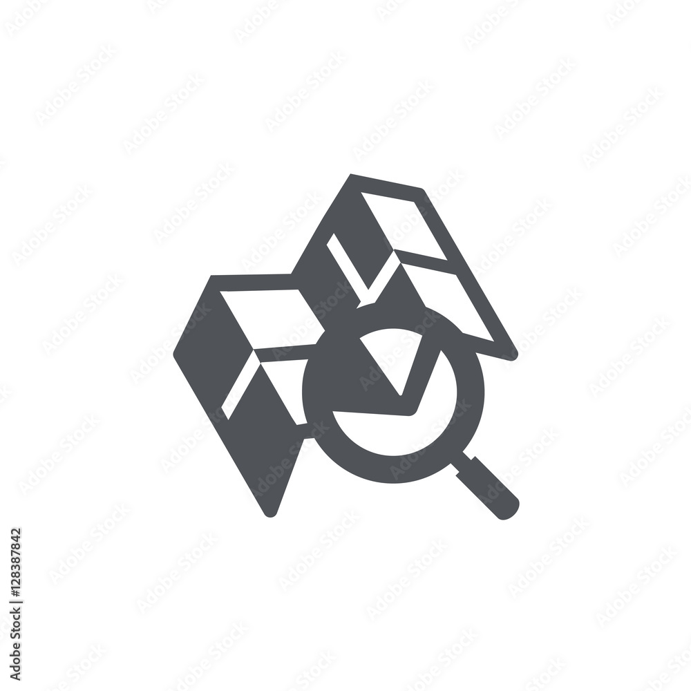 Obraz premium Vector icon illustration with map and magnifying glass in balck color