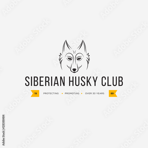 Vector image of a dog siberian husky design on white background and yellow background, Logo, Symbol, Animals