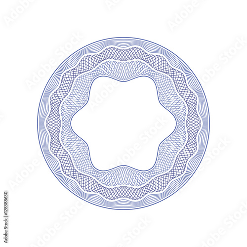Guilloche decorative rosette element. Digital watermark. It can be used as a protective layer for certificate, voucher, banknote, money design, currency, note, check, ticket, reward etc.