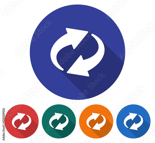 Free Download Round icon of recycling arrows. Flat style illustration with long shadow in five variants background color - GFXLoad