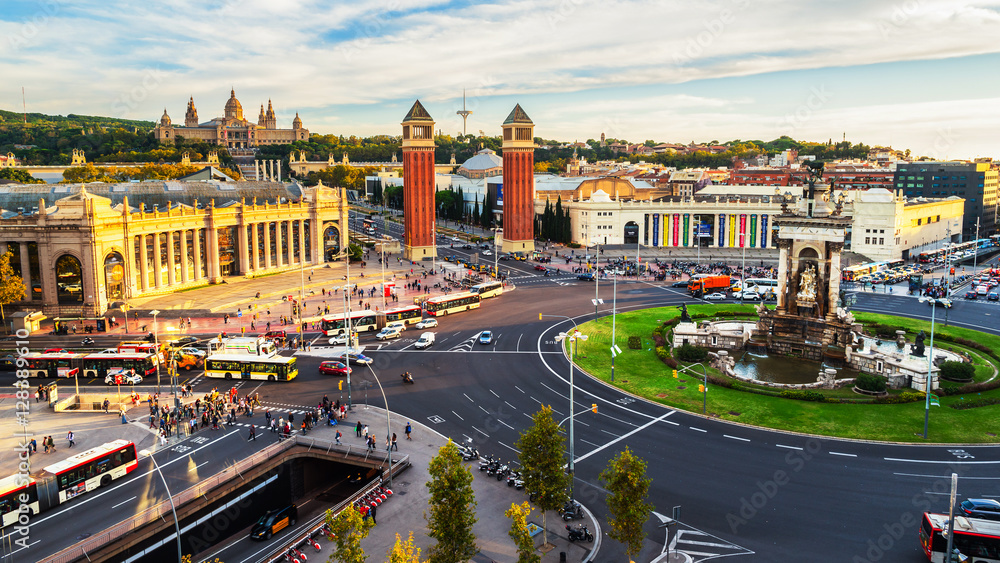 Fototapeta premium Barcelona, Spain. Spanish Square aerial view during the day