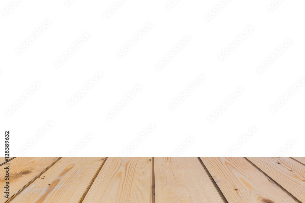 Empty light wood table top isolate on white background. Leave space for placement you background  for display or montage or mock up your products.