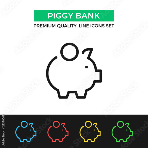 Vector piggy bank icon. Thin line icon