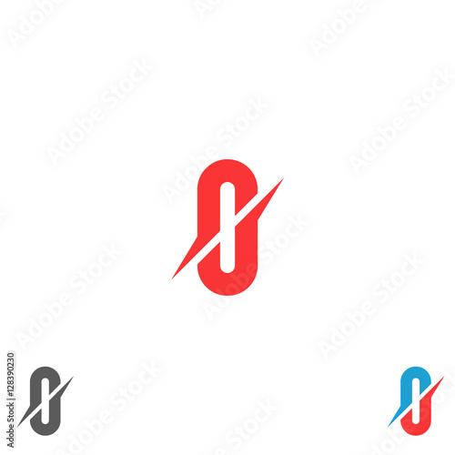 letter O logo abstract direction winged shape design element template. Technology app icon dynamic moving elongated form. Idea speed red car emblem mockup.
