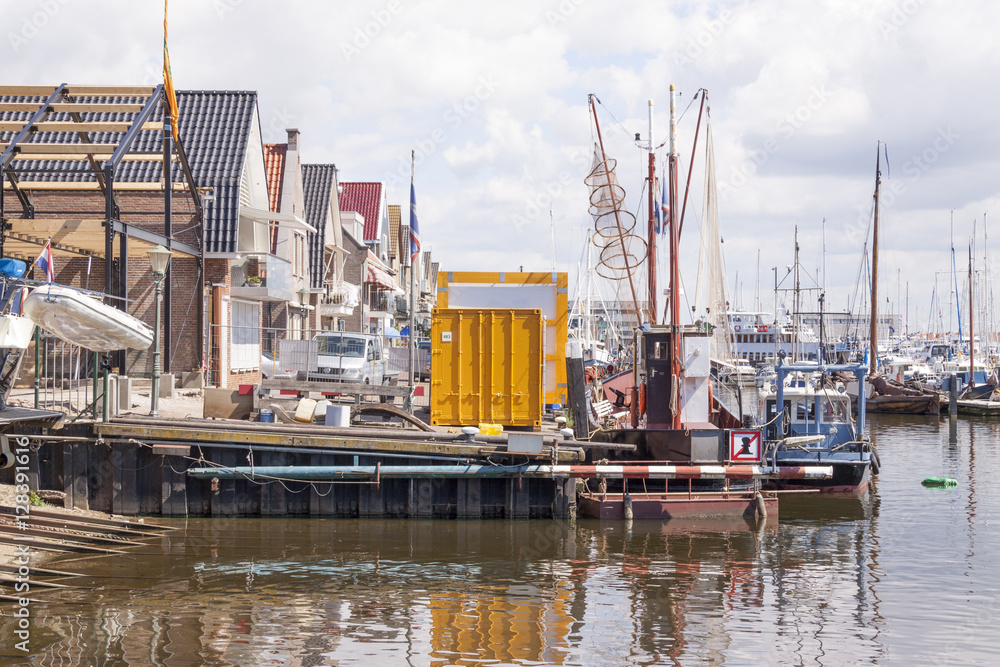 The slipways of the shipyards to the port of Urk