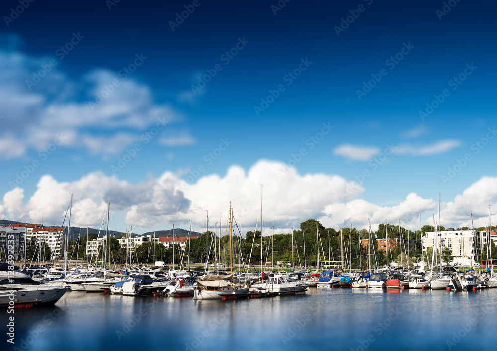 Oslo yacht club near coast background