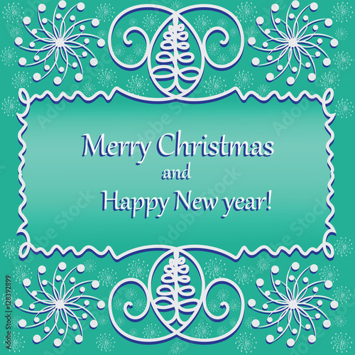 Snowflakes on a green background. Banner design, poster, greeting cards, invitations to the ceremony, the occasion.