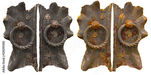 Obraz na plátně old wrought-iron handle with the ring on the gate