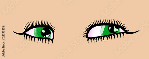 Female cartoon style detailed green eyes. Vector illustration
