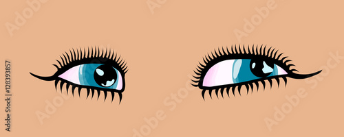 Female cartoon style detailed blue eyes. Vector illustration