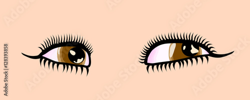 Female cartoon style detailed brown eyes. Vector illustration