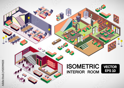 illustration of infographic interior room concept in 3d isometric graphic