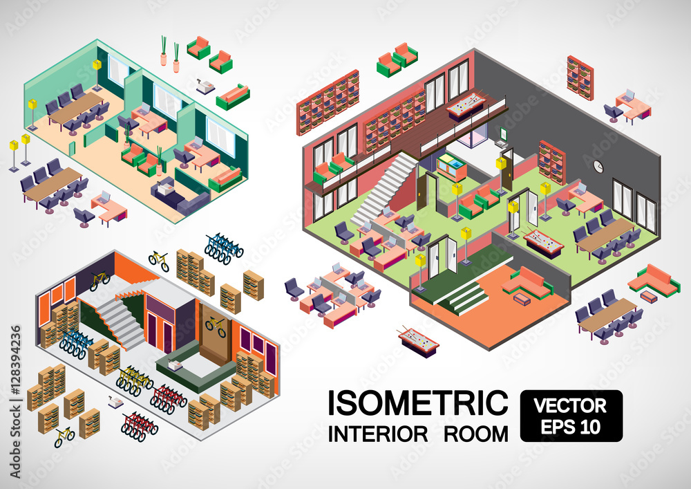 illustration of infographic interior room concept in 3d isometric graphic